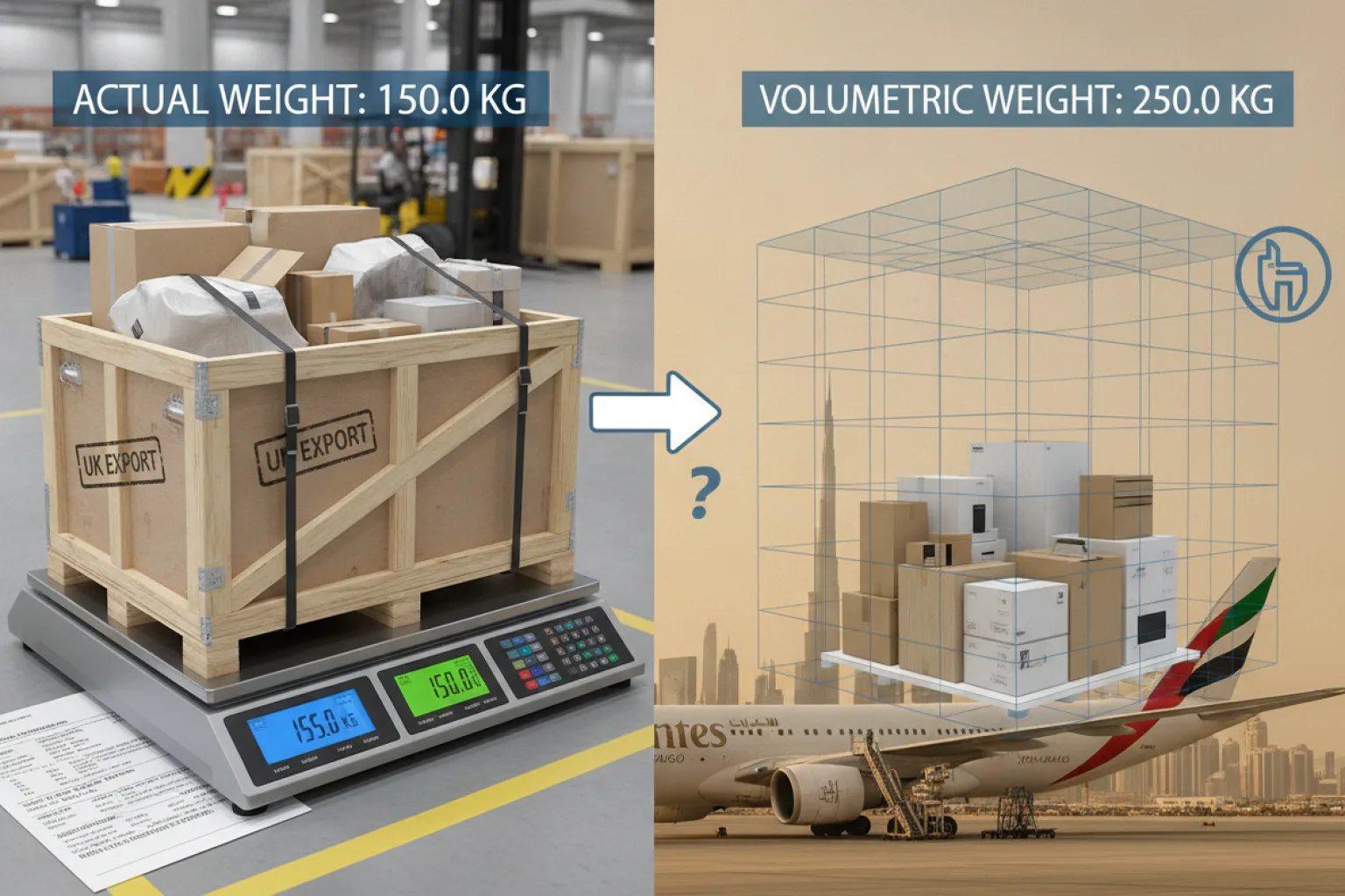 Calculating air freight costs: actual weight vs volumetric weight