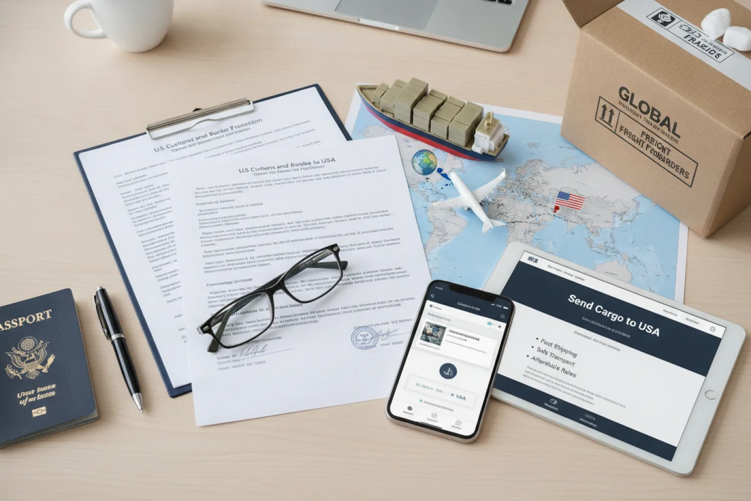 Customs officer reviewing import documents for cargo entering the USA