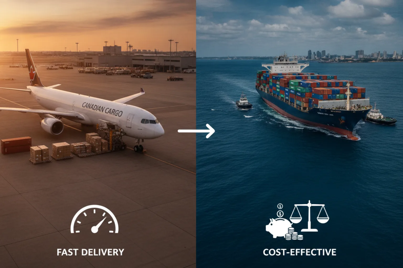 Cargo shipment scenarios showing air and sea freight ROI